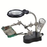 Helping Hands Soldering Station With Illuminated Magnifying Glass Battery Powered 36V Magnifier With Dual Adjustable Alligator C