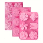 3 Pack Flower Shaped Silicone Cake Molds For Birthday Christmas Halloween Hanukkah - Oven-safe Rectangle Soap Molds For Handmade