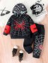 2-piece Boys Casual Hoodie Set Cool Spider Print Versatile Hoodie And Jogger Pants Comfy Spring Fall Clothes