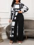 Plaid Pattern Color Block Jumpsuit Elegant Crew Neck Long Sleeve Jumpsuit For Spring & Fall Women's Clothing