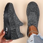 Women's Air Cushion Sneakers Breathable Round Closed Toe Low Top Slip On Shoes Women's Casual Knitted Shoes
