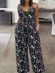 Plus Size Floral Pattern Cami Jumpsuit Casual Pockets Sleeveless Spaghetti Strap Jumpsuit For Summer Women's Plus Sizeclothing