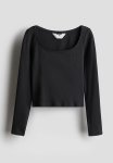 Picot-trimmed Ribbed Top - Dark Grey
