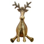 Metal Sculpture Sitting Deer Figurine Gold 31CM