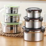 3PCS SET Stainless Steel Food Storage Containers With Lids Salad Dressing Food Grade Salad Snack Containers For Adults Leakproof