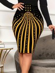 Graphic Print High Waist Bodysuit Skirt Elegant Knee Length Skirt Women's Clothing