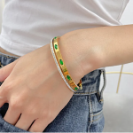 Emeralda Gold Cz Bangle Stainless Steel Clip Open Bangle Length: 17CM