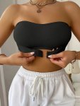 Solid Seamless Anti Slip Front Closure Wireless Bandeau Sporty Comfy Push Up Bra Women's Lingerie & Underwear