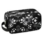 Lombardiden Black Soccer Travel Toiletry Bag For Boys Men Football Hanging Wash Bag For Kids Waterproof Shaving Bag For Toiletri