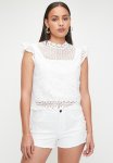 Sissy Boy Scarlett: Frill Sleeve Floral Crochet Blouse - White