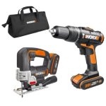 Worx 20V Impact Drill & Jigsaw With Batteries & Charger Combo