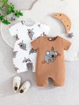 2 Pack Baby Boys Cartoon Koala Pattern Cute Romper Short Sleeve Comfy Casual Soft Bodysuit Infants Summer Wear