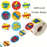 500 Stickers roll Cartoon Cute Superman Reward Incentive Self-adhesive Stickers Decorative Label Stickers Diary Stickers