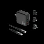 RCT 65W Charging Travel Kit Gan Fast Charger With Eu uk sa Plugs & Cable Black
