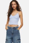 Lace-trimmed Ribbed Top - Light Blue
