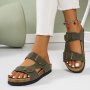 Women's Retro Cork Slides Double Buckle Straps Open Toe Flat Shoes Casual Summer Outdoor Slide Sandals