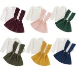 White Top With Ruffle Suspender Skirt Maroon 2-3Y