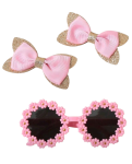 3-PIECE Girls Bow Hair Clips & Flower Glasses Set- Cute Fashion Accessories