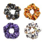 4 Packs Halloween Scrunchies Hair Ties Silk Satin Scrunchy For Hair Halloween Spooky Ghost Pumpkin Spider Bat Print Design Elast