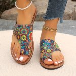 Women's Colorful Floral Slide Sandals Toe Loop Slip On Summer Shoes Casual Outside Beach Flat Slides