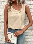Solid Color Asymmetrical Neck Tank Top Casual Sleeveless Top For Spring & Summer Women's Clothing
