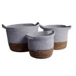 Bell A Baskets Set Of 3 With Handles Natural And Grey