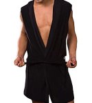 Mens Sexy Sleeveless Hooded Robe - Black