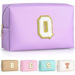 Topeast Initial Makeup Bag For Travel Chenille Letter Pouch Cosmetic Bag Pu Leather Waterproof Toiletry Bag Personalized Gifts F