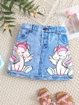 Unicorn Graphic Girl's Skinny Short Skirt Polyester Fabrics Elastic Waist Casual Skirt For Holiday Daily Summer