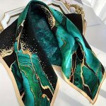 69.85CM Green Print Square Scarf Simulated Silk Thin Breathable Neck Scarf Simple Style Sunscreen Headscarf For Women