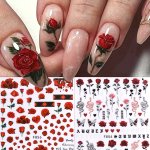 2PCS Valentine's Day Nail Stickers With Butterfly Rose Flower Snake Red Lips Design Diy Nail Art Decorations Tips For Girls Nail