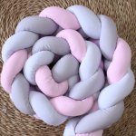 Cot Bumper Braided 3 Strand Light Pastel Pink White And Grey