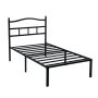 Black Metal Single Bed Frame With Headboard Sturdy Steel Slats 190X90CM