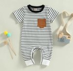 Striped Romper With Caramel Pocket Gender Neutral