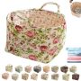 Boho Fabric Storage Basket Boho Floral Laundry Baskets Collapsible Floral Pastoral Style Quilted Fabric Storage Basket Large Capacity Vintage Stora