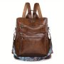 Retro Pu Leather Backpack Purse Two-way Convertible Shoulder Bag Casual Laptop Schoolbag For Travel And Work