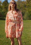 Macram -belt Dress - Coral Red Floral