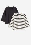 2-PACK Cotton Jersey Tops - Grey & White