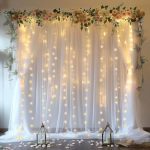 Esgotbme 10X10FT White Tulle Backdrop Curtain With Lights String For Wedding Parties Sheer Curtain Backdrop For Birthday Party B