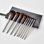 9 Piece Silver Makeup Brush Set With Pouch