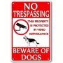 Beware Of Dog & No Trespassing Metal Sign - 20.32X30.48 Cm Video Surveillance Warning For Yard With Guard Dog On Duty