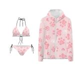 Glomenade Pink Puppy Footprints Print Triangle Bikini For Women 3 Piece Halter Swim Sets Fashion Sexy Bathing Suit Sun Protectio