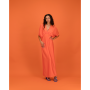 Short Sleeve Satin Formal Dress In Fire Orange - M
