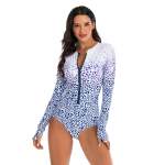 Women's White Leopard Long Sleeve Zip Swimwear - XL