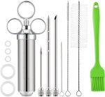 Meat Seasoning Syringe Kit With 3 Needles 4 Brushes & 5 Spare O-ring Seals Stainless Steel Cutter Kitchen Tool Set