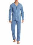 David Archy Mens Pajamas Set Soft Cotton Notched Collar Pajamas For Men Long Sleeve Mens Sleepwear With Pockets & Front Fly M He