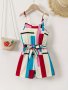 Tween Girls Casual & Stylish Colorful Geometric Pattern Cami Romper With Belt For Spring & Summer As Gifts