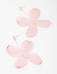 Pink Diamante & Pearl Fabric Flower Drop Earrings
