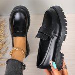 Women's Solid Color Elegant Loafers Platform Slip On Soft Sole Walking Shoes Comfort Preppy Shoes
