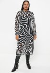 Plus Button Up Mandarin Collar Dress With Cami - Black & White